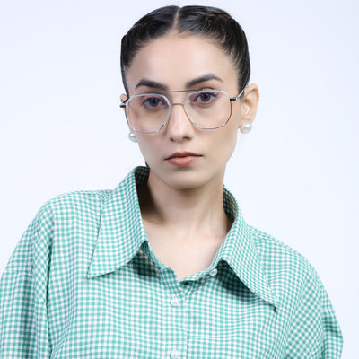 Eyejack Aura Silver & Transparent Wayfarer Eyeglasses for Men & Women (19001FCL1951-C6)