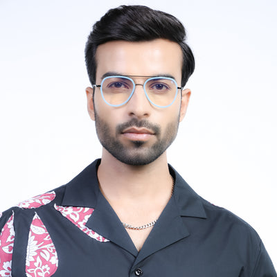 Eyejack Aura Sky Blue & Grey Wayfarer Eyeglasses for Men & Women (19002FCL1955-C4)