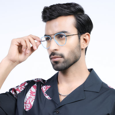 Eyejack Aura Sky Blue & Grey Wayfarer Eyeglasses for Men & Women (19002FCL1955-C4)