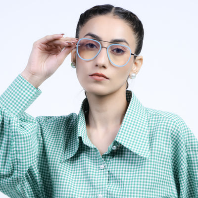 Eyejack Aura Sky Blue & Grey Wayfarer Eyeglasses for Men & Women (19002FCL1955-C4)