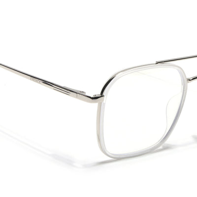 Eyejack Aura Silver & Transparent Wayfarer Eyeglasses for Men & Women (19004FCL1969-C6)