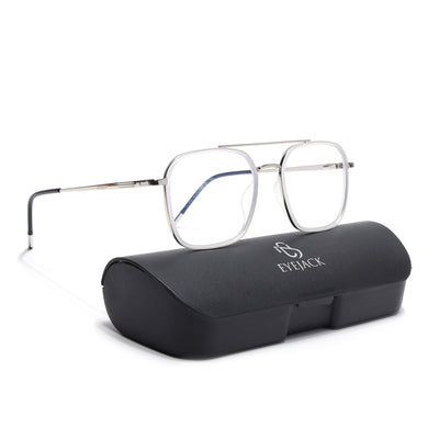 Eyejack Aura Silver & Transparent Wayfarer Eyeglasses for Men & Women (19004FCL1969-C6)