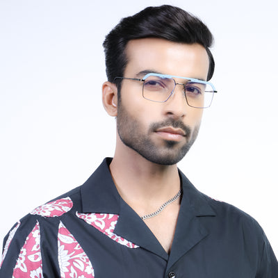 Eyejack Aura Sky Blue & Grey Wayfarer Eyeglasses for Men & Women (19005FCL1973-C4)