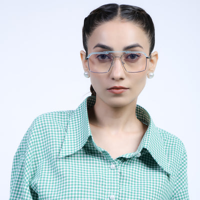 Eyejack Aura Sea Green & Silver Wayfarer Eyeglasses for Men & Women (19005FCL1974-C5)