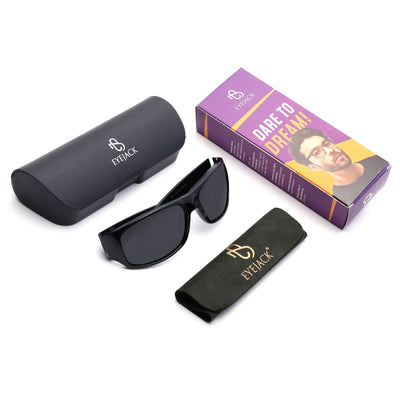 Eyejack Wrap Around Polarized Sunglasses for Men & Women (Black Lens | Shine Black Frame - 20212PCL539-C2)