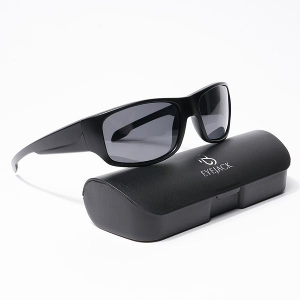 Eyejack Wrap Around Polarized Sunglasses for Men & Women (Black Lens | Matt Black Frame - 20212PCL538-C1)