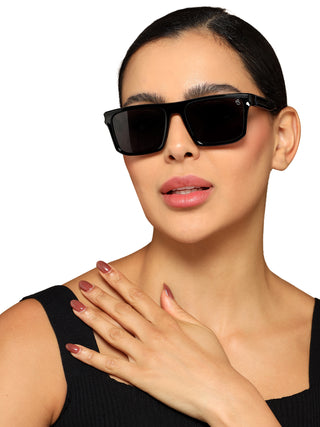 Eyejack Wayfarer Polarized Sunglasses for Men & Women (Black Lens | Shine Black Frame - 20243PCL535-C2)