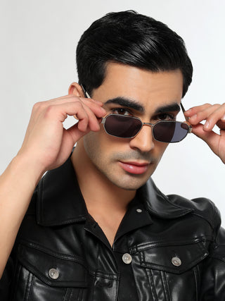 Alpha - Silver Rectangle Sunglasses I Blue Lens (2320CL2178)