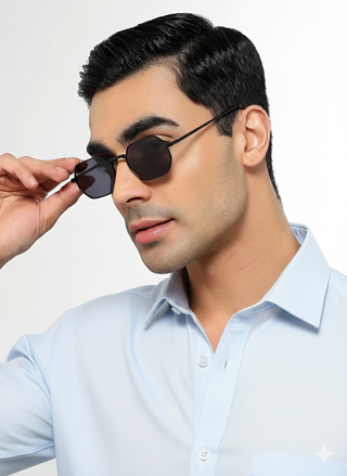 Auralis I Black Hexagonal Sunglasses - (2321CL2182)