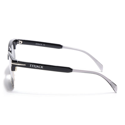 Eyejack Black & Silver Hexagonal Sunglasses for Men & Women (2392CL1091)
