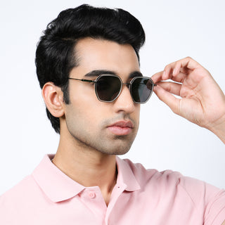 Eyejack Aura Transparent & Grey Hexagonal Polarized Sunglasses for Men & Women (2503PCL1487)