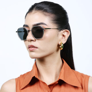 Eyejack Aura Transparent & Grey Hexagonal Polarized Sunglasses for Men & Women (2503PCL1487)