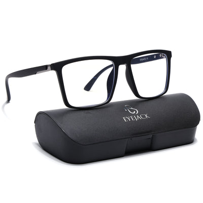 Eyejack Crossline Black Square Eyeglasses for Men & Women (2906FCL2111-C1)