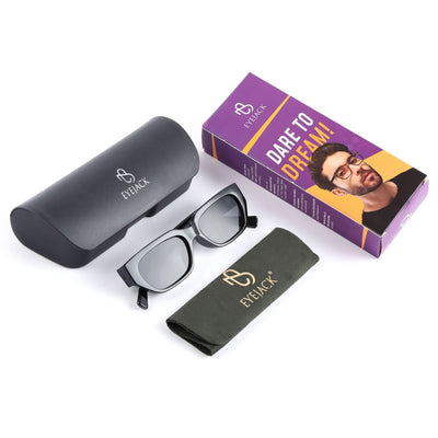 Eyejack Black Rectangle Sunglasses for Men & Women (3563CL982)