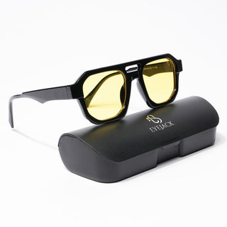 Eyejack Square Sunglasses for Men & Women (Yellow Lens | Shine Black Frame - 3753CL508-C3)