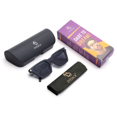 Eyejack Cateye Sunglasses for Women (Black Lens | Shine Black Frame - 3800CL524-C1)