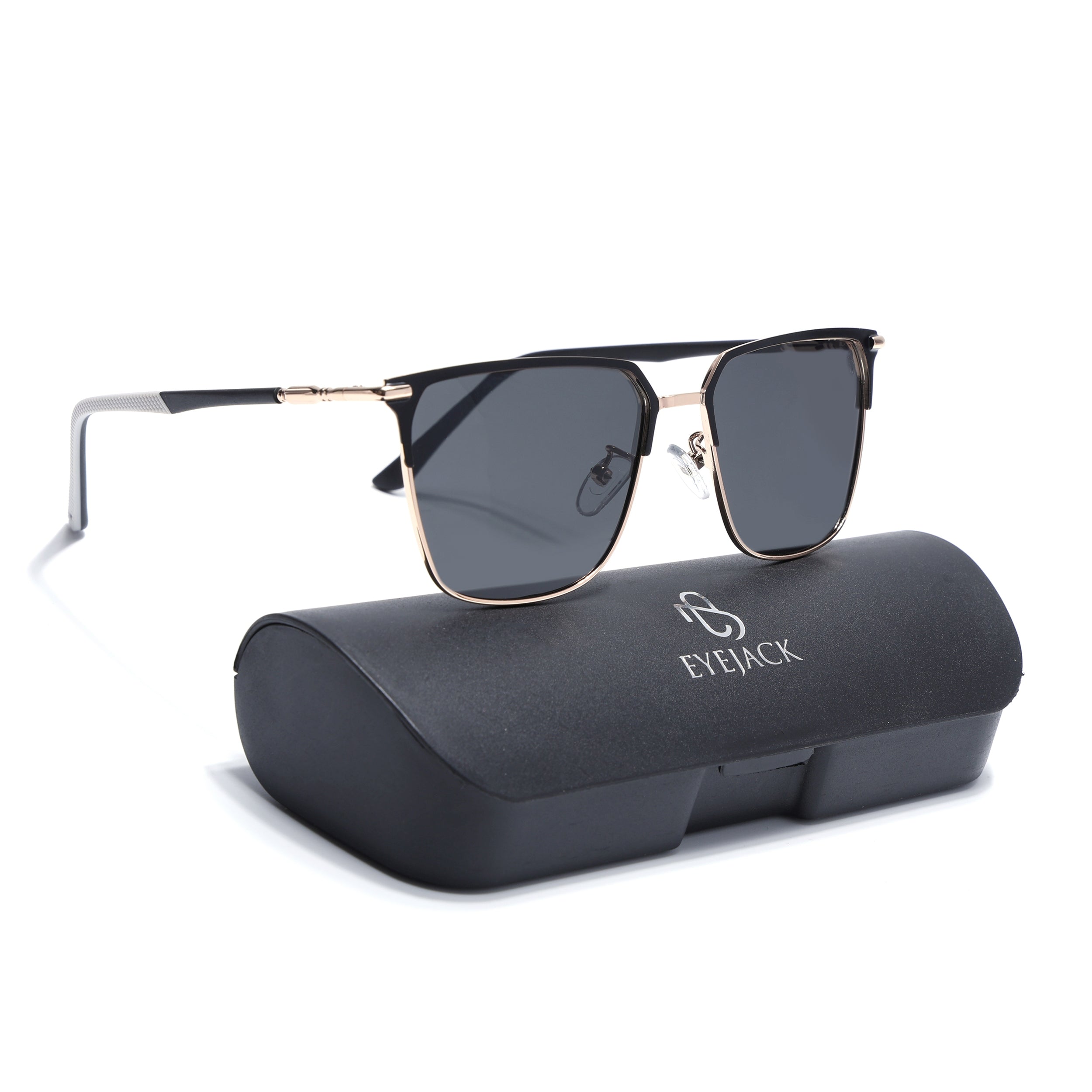 Eyejack Square Polarized Sunglasses for Men Women (Black Lens Black Rose Golden Frame 8021PCL776)