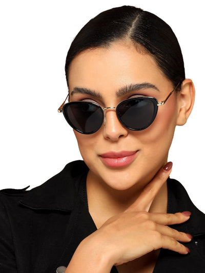 Eyejack Black & Golden Cateye Sunglasses for Women (9435CL1103)