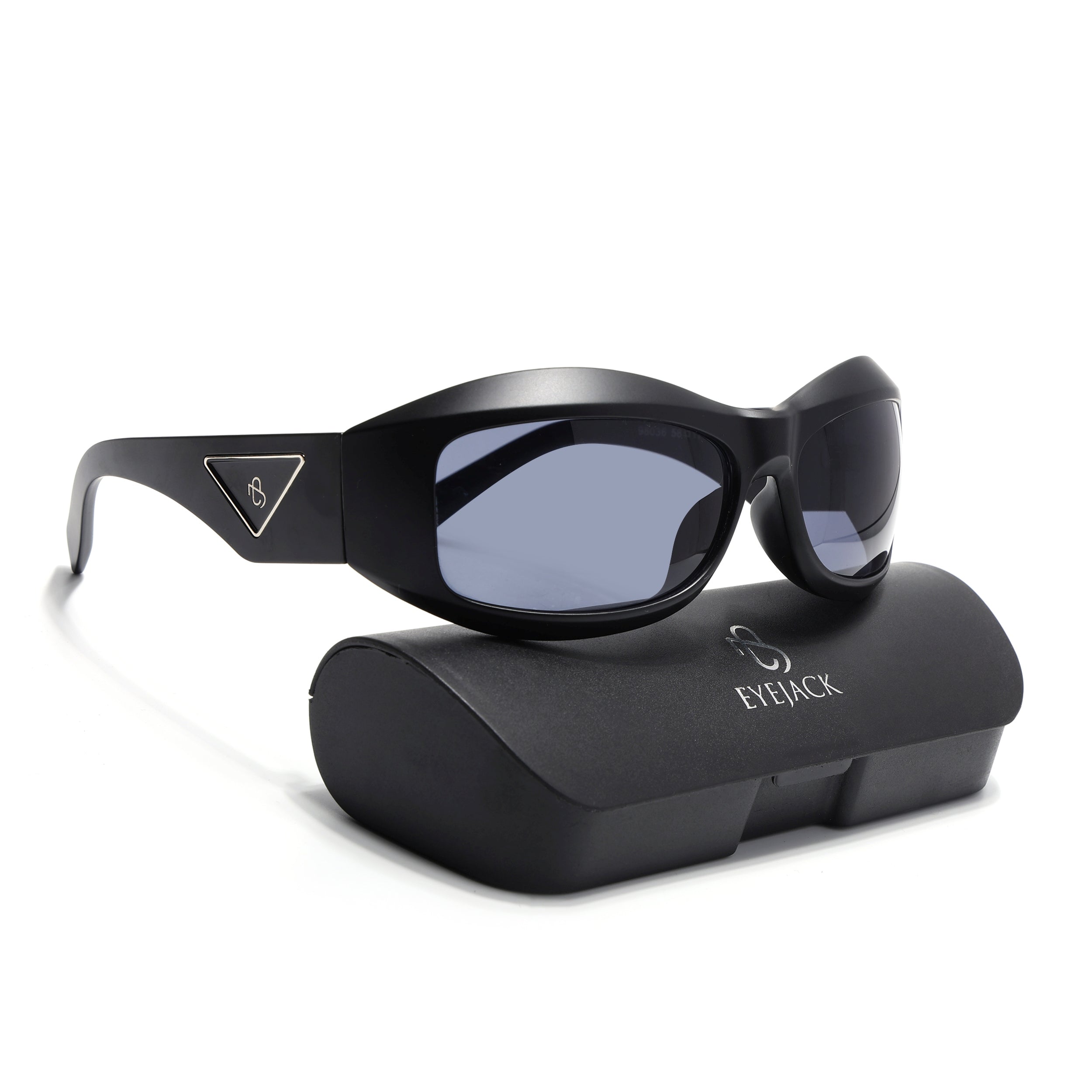 Eyejack Matt Black Wrap Around Sunglasses for Men Women (98036CL1081)