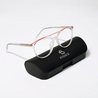 Eyejack Swift Matt Transparent & Red Oval Eyeglasses for Men & Women (MB23002CL140-C5)