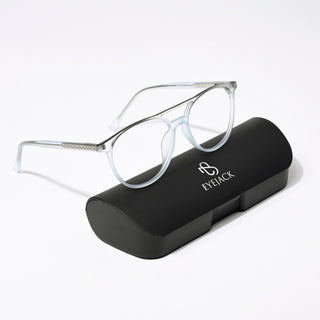 Eyejack Swift Transparent Blue & Grey Oval Eyeglasses for Men & Women (MB23002CL143-C8)