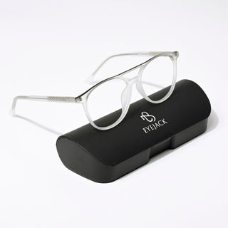 Eyejack Swift Matt Transparent & Black Oval Eyeglasses for Men & Women (MB23002CL136-C1)