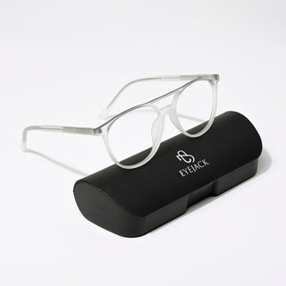 Eyejack Swift Matt Transparent & Grey Oval Eyeglasses for Men & Women (MB23002CL137-C2)