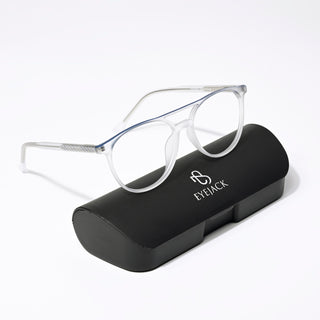 Eyejack Swift Matt Transparent & Blue Oval Eyeglasses for Men & Women (MB23002CL138-C3)