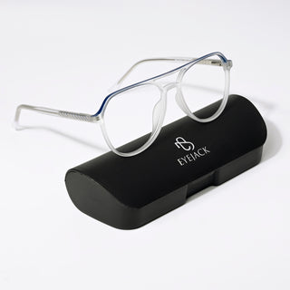 Eyejack Swift Matt Transparent & Blue Aviator Eyeglasses for Men & Women (MB23004CL154-C3)