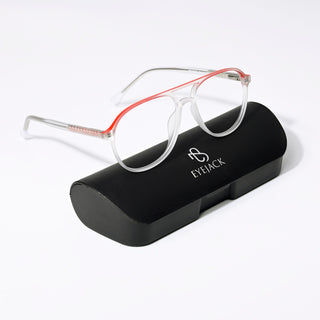 Eyejack Swift Matt Transparent & Red Aviator Eyeglasses for Men & Women (MB23003CL148-C5)