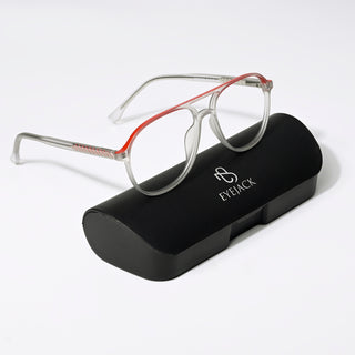 Eyejack Swift Matt Transparent & Red Aviator Eyeglasses for Men & Women (MB23005CL164-C5)