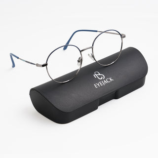 EyeJack Spectra Blue & Silver Full Rim Round Eyeglasses for Men & Women (FS93101GE1199-C4)