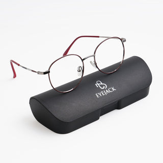 EyeJack Spectra Red & Silver Full Rim Round Eyeglasses for Men & Women (FS93102GE1207-C5)