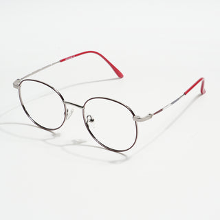 EyeJack Spectra Red & Silver Full Rim Round Eyeglasses for Men & Women (FS93102GE1207-C5)