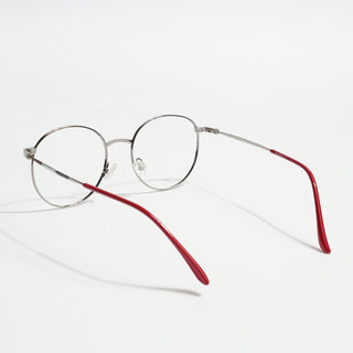 EyeJack Spectra Red & Silver Full Rim Round Eyeglasses for Men & Women (FS93102GE1207-C5)