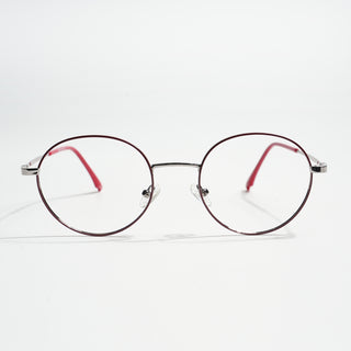 EyeJack Spectra Maroon & Silver Full Rim Round Eyeglasses for Men & Women (FS93105GE1227-C5)