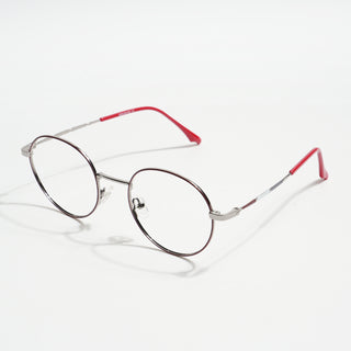 EyeJack Spectra Maroon & Silver Full Rim Round Eyeglasses for Men & Women (FS93105GE1227-C5)