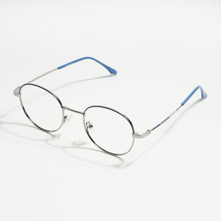 EyeJack Spectra Blue & Silver Full Rim Round Eyeglasses for Men & Women (FS93108GE1244-C4)