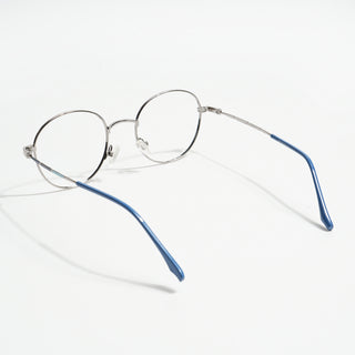 EyeJack Spectra Blue & Silver Full Rim Round Eyeglasses for Men & Women (FS93108GE1244-C4)