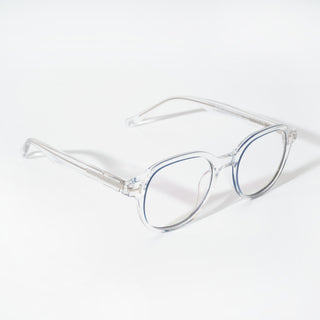 EyeJack Vortex Transparent Blue Round Eyeglasses for Men & Women (SL009CL50-C4)