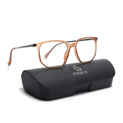 Eyejack Domino Shine Brown Square Eyeglasses for Men & Women (TR1005FCL1681-C10)