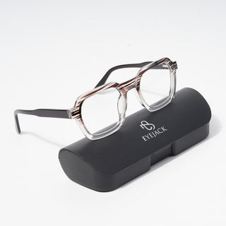 EyeJack Astra Brown & Transparent Square Eyeglasses for Men & Women (TR6603CL90-C6)