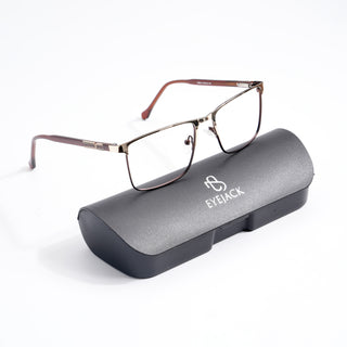 EyeJack DISK Golden & Brown Rectangle Eyeglasses for Men & Women (128614CL243-C5)