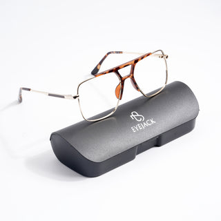 EyeJack DISK Demi Brown & Golden Wayfarer Eyeglasses for Men & Women (128610CL220-C2)